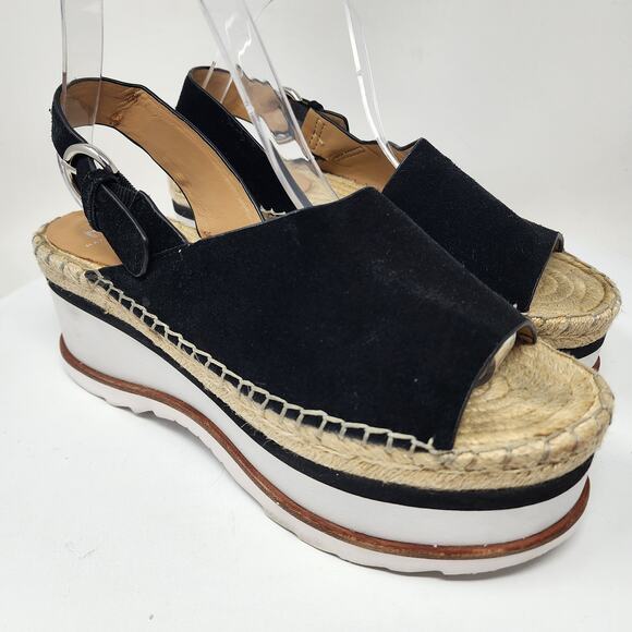 Marc Fisher Quint Platform Espadrille Sandal Women 8.5M Black Suede Slingback - Picture 1 of 11